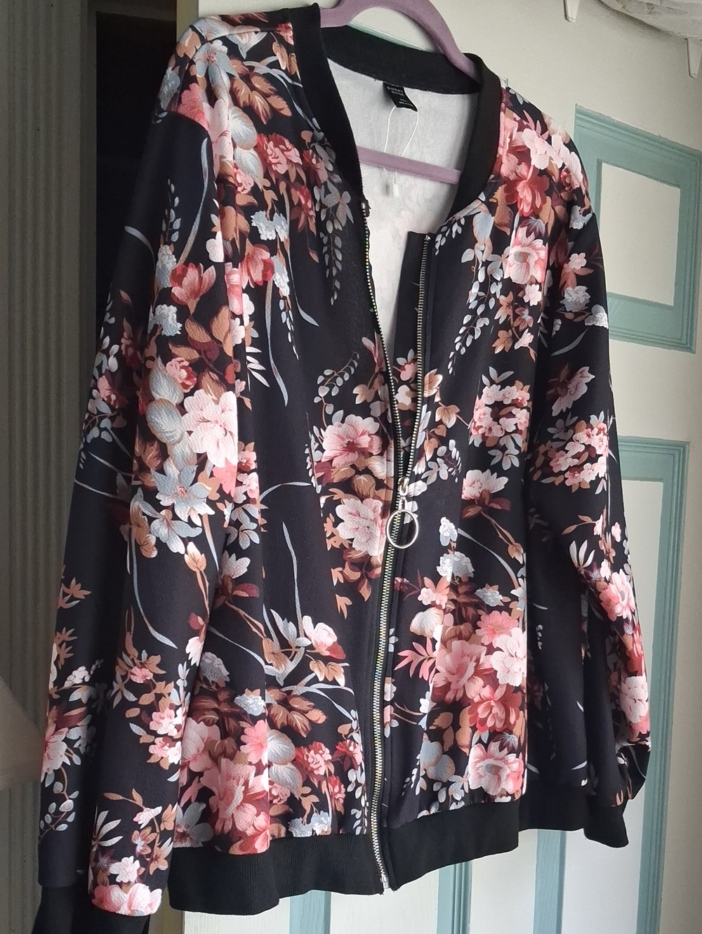 Floral Bomber Jacket - Black with Pink Floral